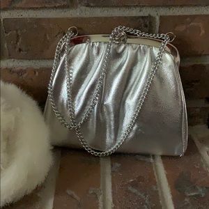 Vintage metallic silver handbag clutch purse 50’s